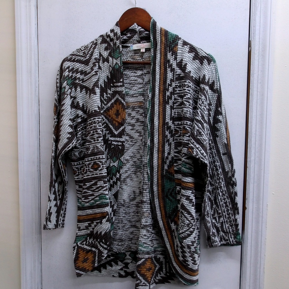 Womens Aztec Print Open Front Cardigan Sweater Kimonoโ Duster Lg / #1246
